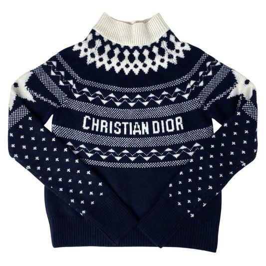 Christian DIOR Logo High Neck Sweater Star Knit Long Sleeve Top Sweater Wool