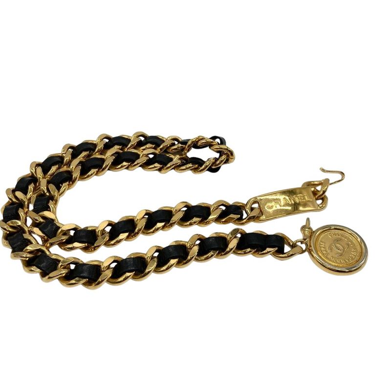 Chanel Coco Mark Chain Belt Leather 75cm (29.53in) Black Ladies