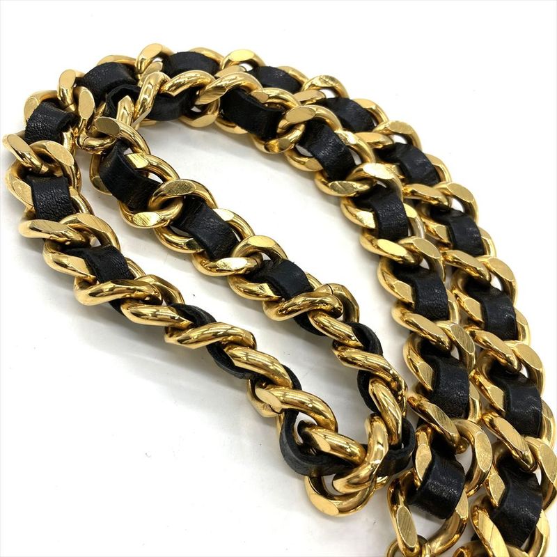 Chanel Coco Mark Chain Belt Leather 75cm (29.53in) Black Ladies