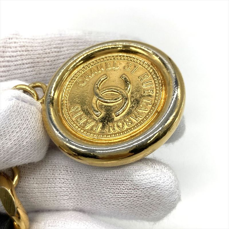 Chanel Coco Mark Chain Belt Leather 75cm (29.53in) Black Ladies