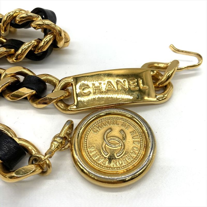 Chanel Coco Mark Chain Belt Leather 75cm (29.53in) Black Ladies