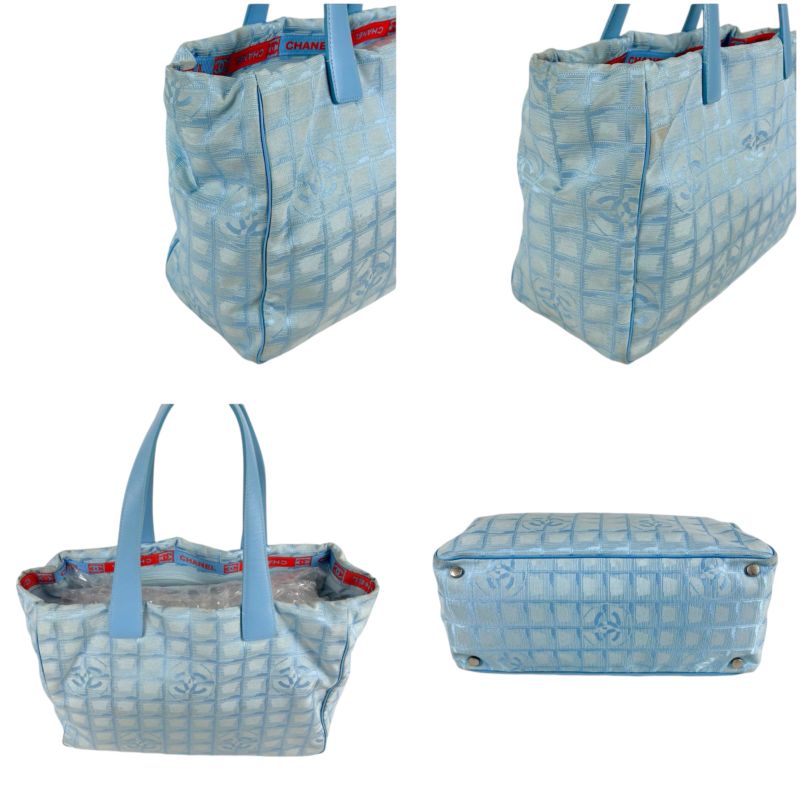 Chanel New Travel Line Tote Bag Tote MM Nylon Jacquard Light Blue Light Blue