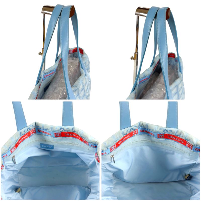 Chanel New Travel Line Tote Bag Tote MM Nylon Jacquard Light Blue Light Blue