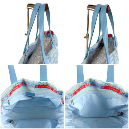 Chanel New Travel Line Tote Bag Tote MM Nylon Jacquard Light Blue Light Blue