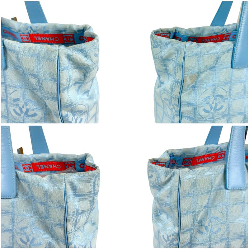Chanel New Travel Line Tote Bag Tote MM Nylon Jacquard Light Blue Light Blue