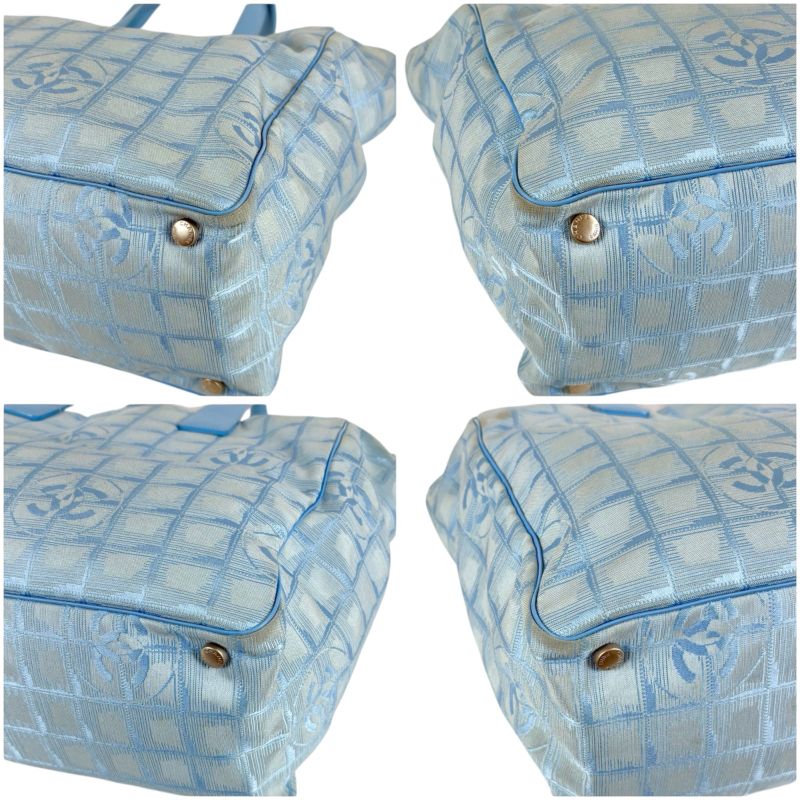 Chanel New Travel Line Tote Bag Tote MM Nylon Jacquard Light Blue Light Blue