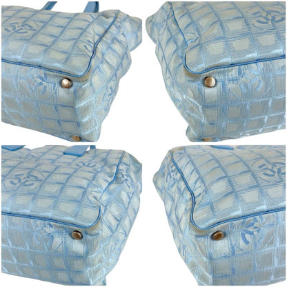 Chanel New Travel Line Tote Bag Tote MM Nylon Jacquard Light Blue Light Blue