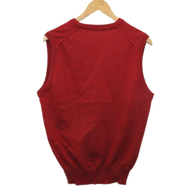 Christian DIOR Knitted Vest Sweater V-neck Logo Embroidery Red Approx M-L - MET2