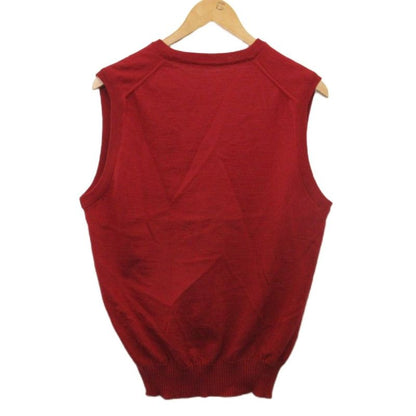 Christian DIOR Knitted Vest Sweater V-neck Logo Embroidery Red Approx M-L - MET2