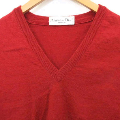 Christian DIOR Knitted Vest Sweater V-neck Logo Embroidery Red Approx M-L - MET2