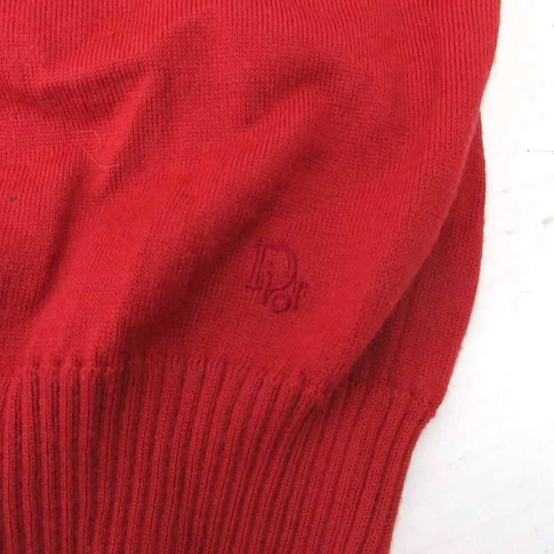 Christian DIOR Knitted Vest Sweater V-neck Logo Embroidery Red Approx M-L - MET2