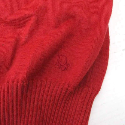 Christian DIOR Knitted Vest Sweater V-neck Logo Embroidery Red Approx M-L - MET2