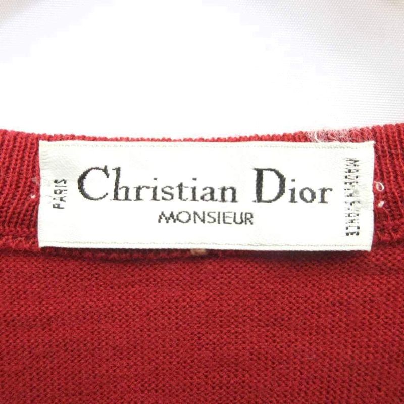 Christian DIOR Knitted Vest Sweater V-neck Logo Embroidery Red Approx M-L - MET2