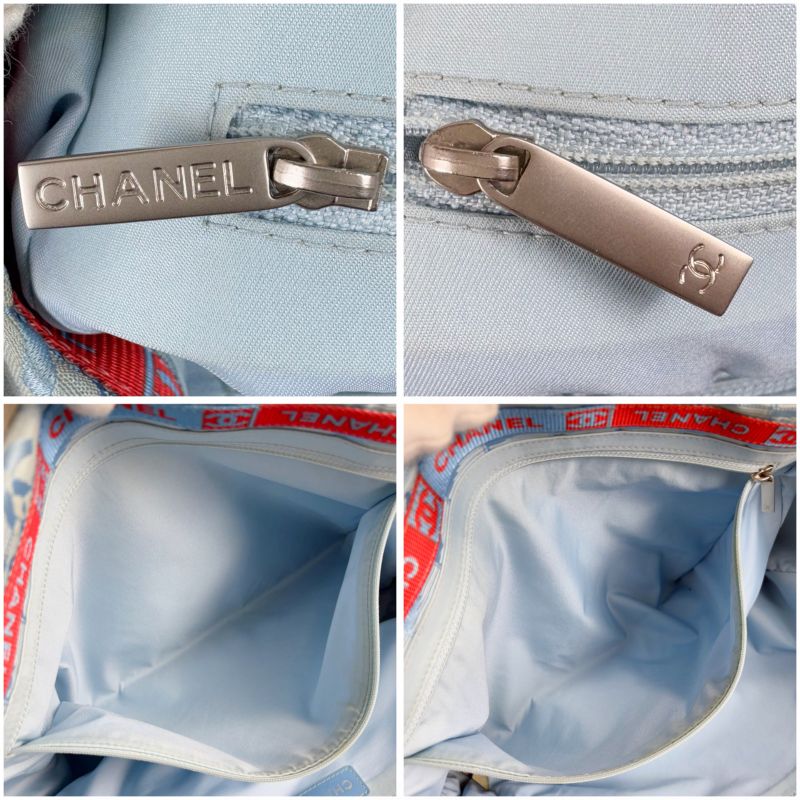 Chanel New Travel Line Tote Bag Tote MM Nylon Jacquard Light Blue Light Blue