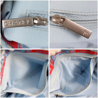Chanel New Travel Line Tote Bag Tote MM Nylon Jacquard Light Blue Light Blue