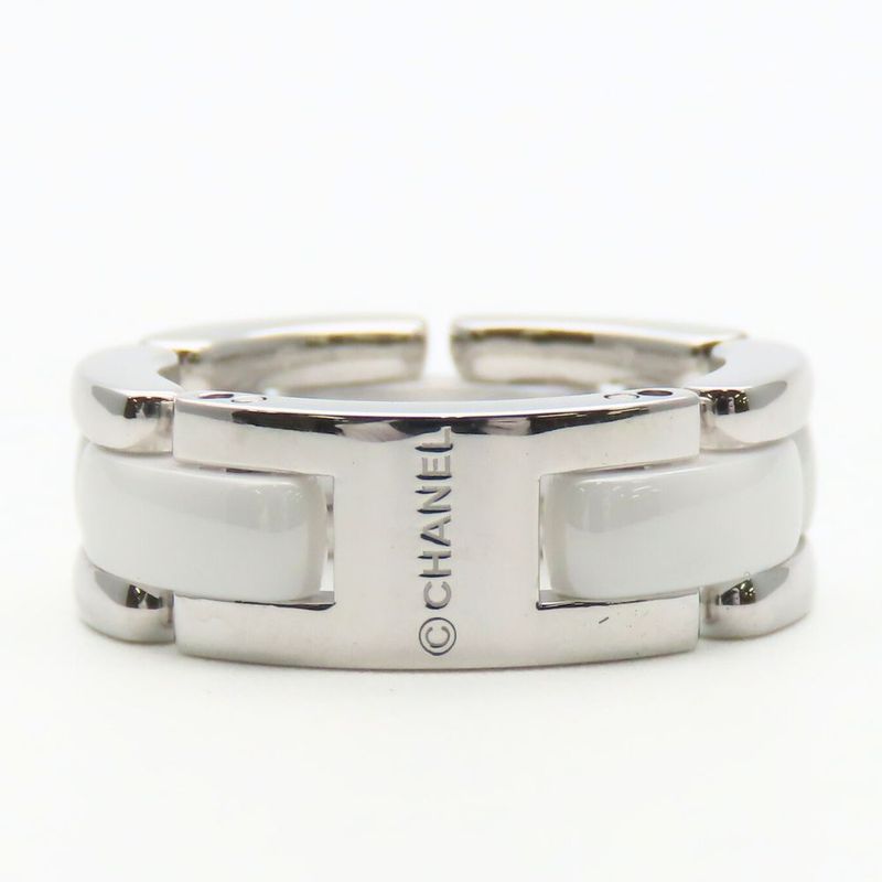 Chanel Ring Ultra Medium 49 18K White Gold White Ceramic Approx 9.2g White Gold