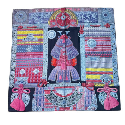 Hermes Carré 90 Parures de Samourais Samurai Armor Multicolor Scarf 100% Silk