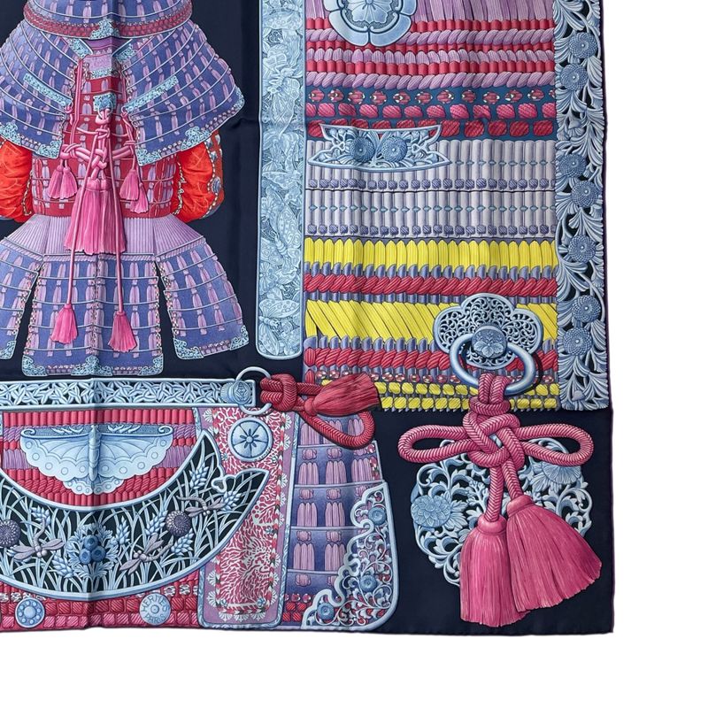 Hermes Carré 90 Parures de Samourais Samurai Armor Multicolor Scarf 100% Silk