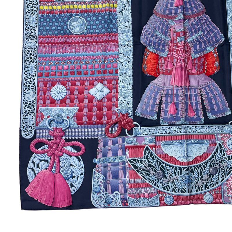 Hermes Carré 90 Parures de Samourais Samurai Armor Multicolor Scarf 100% Silk
