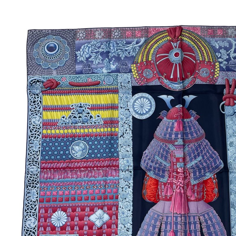 Hermes Carré 90 Parures de Samourais Samurai Armor Multicolor Scarf 100% Silk