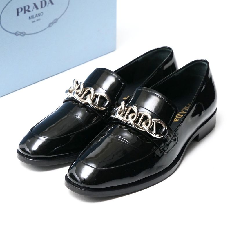 Prada Loafers Size 35 Chain Decoration Enamel Leather Shoes 20251119 Ra6624