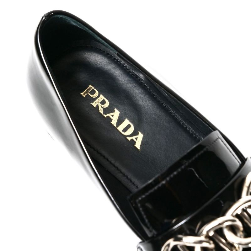 Prada Loafers Size 35 Chain Decoration Enamel Leather Shoes 20251119 Ra6624