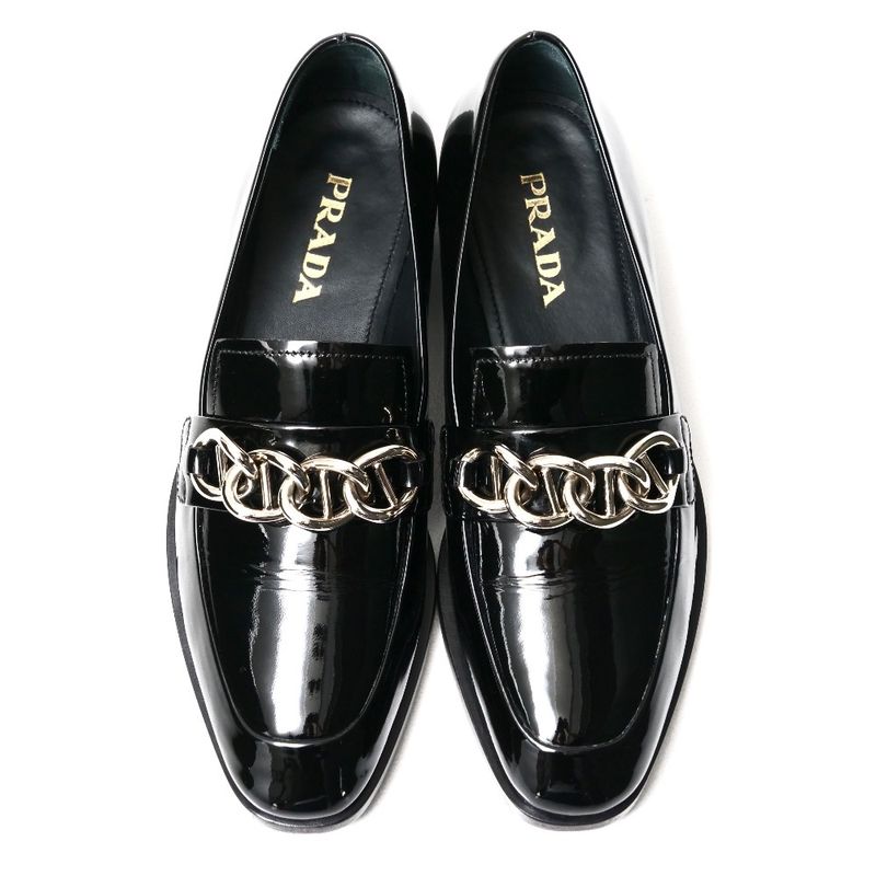 Prada Loafers Size 35 Chain Decoration Enamel Leather Shoes 20251119 Ra6624