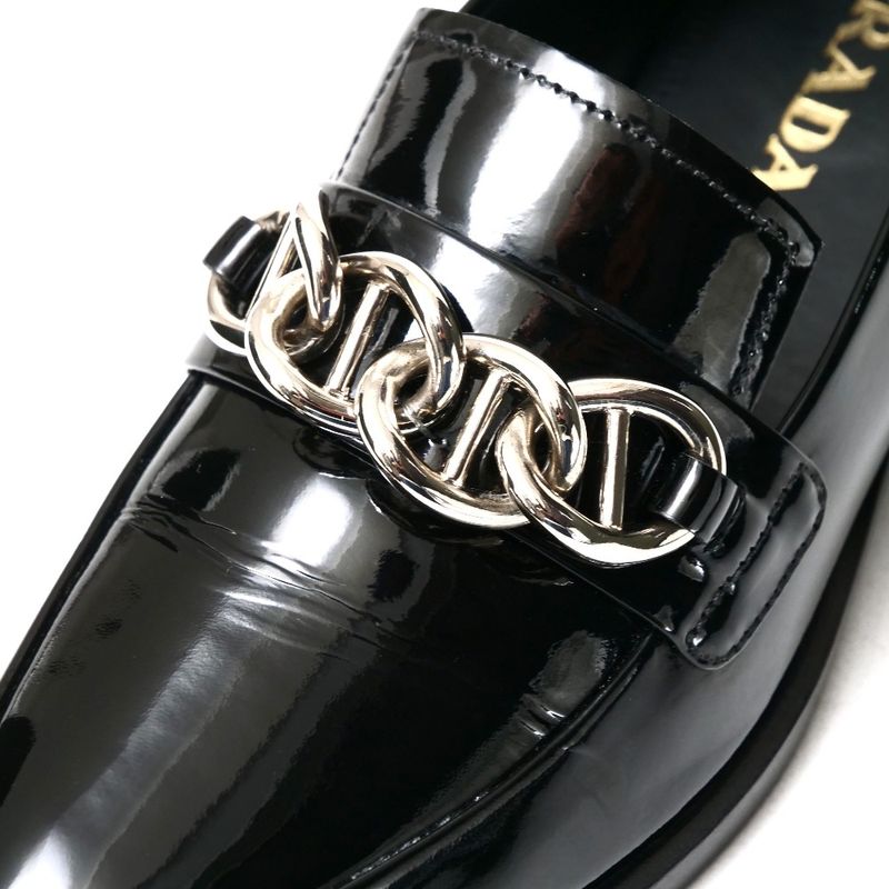 Prada Loafers Size 35 Chain Decoration Enamel Leather Shoes 20251119 Ra6624