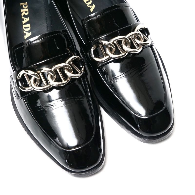 Prada Loafers Size 35 Chain Decoration Enamel Leather Shoes 20251119 Ra6624