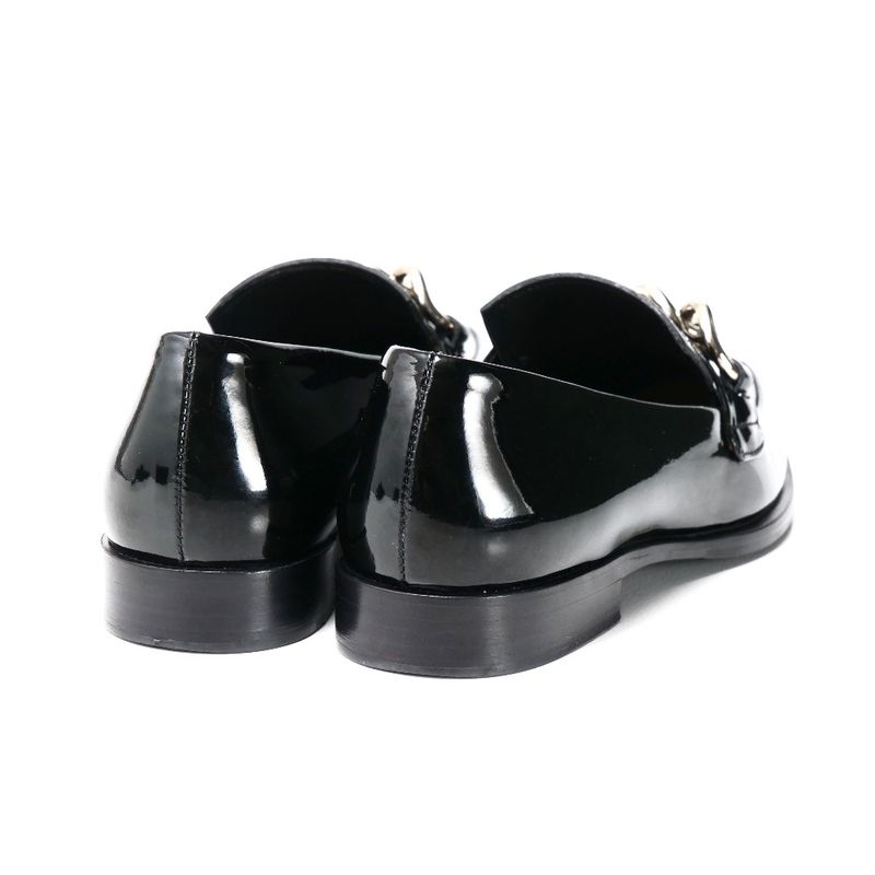 Prada Loafers Size 35 Chain Decoration Enamel Leather Shoes 20251119 Ra6624