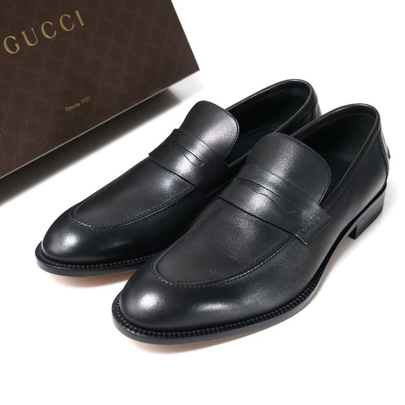 Gucci Loafers Size 8 1 2 Logo Leather Shoes Black 20251119 Ra6630