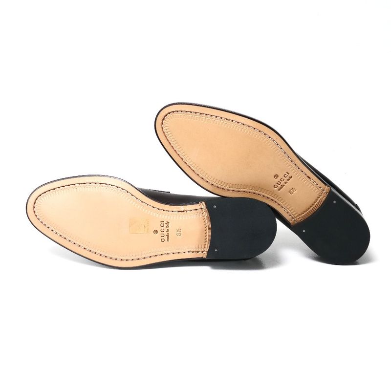 Gucci Loafers Size 8 1 2 Logo Leather Shoes Black 20251119 Ra6630