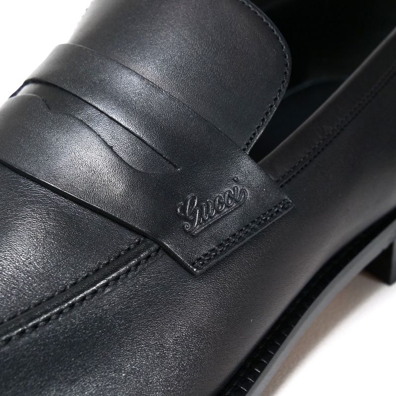 Gucci Loafers Size 8 1 2 Logo Leather Shoes Black 20251119 Ra6630