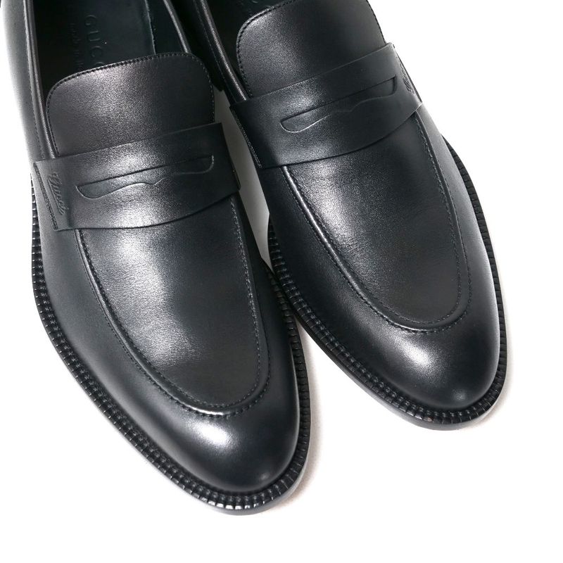Gucci Loafers Size 8 1 2 Logo Leather Shoes Black 20251119 Ra6630