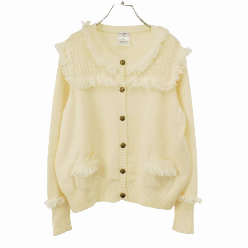 Chanel Cashmere Fringe Knit Cardigan P49690k06270 Ivory 44