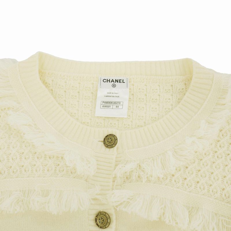 Chanel Cashmere Fringe Knit Cardigan P49690k06270 Ivory 44
