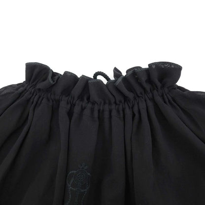 Hermes 18ss Gathered Neck Key Embroidery Balloon Blouse 86-7606 Black 42