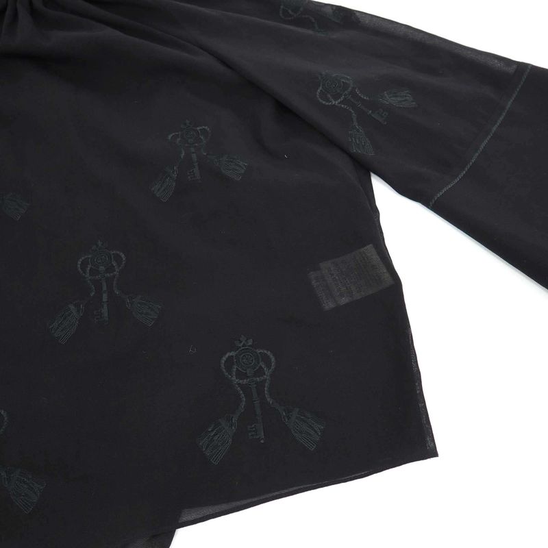 Hermes 18ss Gathered Neck Key Embroidery Balloon Blouse 86-7606 Black 42