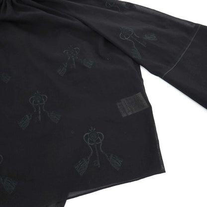 Hermes 18ss Gathered Neck Key Embroidery Balloon Blouse 86-7606 Black 42