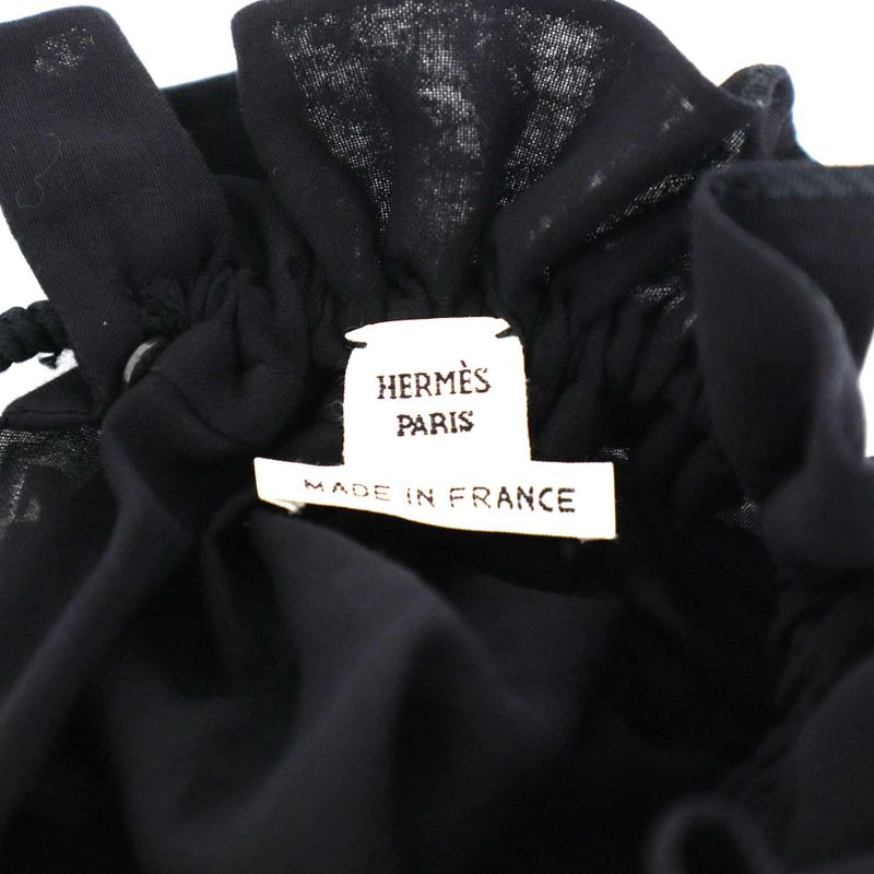 Hermes 18ss Gathered Neck Key Embroidery Balloon Blouse 86-7606 Black 42