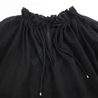 Hermes 18ss Gathered Neck Key Embroidery Balloon Blouse 86-7606 Black 42