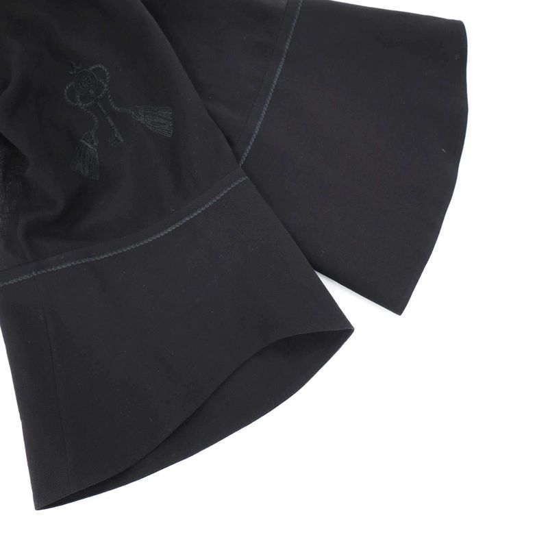 Hermes 18ss Gathered Neck Key Embroidery Balloon Blouse 86-7606 Black 42