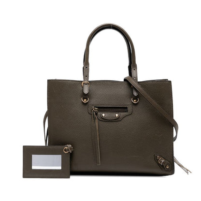 Balenciaga Paper Mini Tote Shoulder Bag 2WAY 370926 Khaki Leather Women