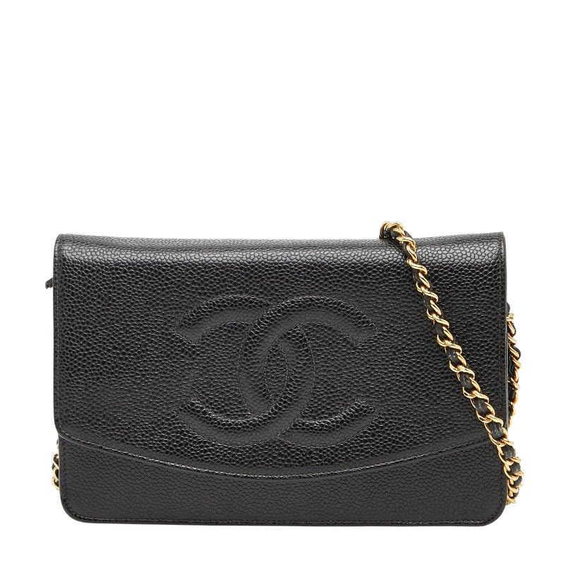 Chanel Coco Mark Chain Shoulder Bag Black Caviar Skin Women's Chanel