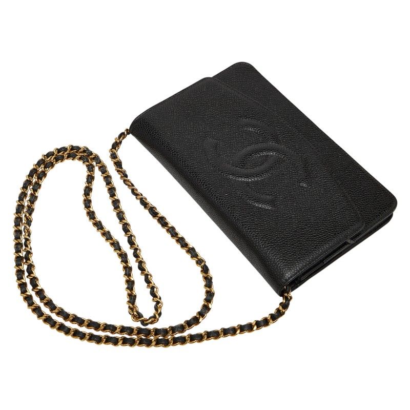 Chanel Coco Mark Chain Shoulder Bag Black Caviar Skin Women's Chanel