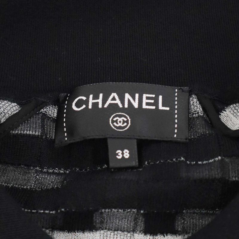 Chanel Coco Mark Sheer Check Flared Knit Cardigan P56179k07329 Black 38