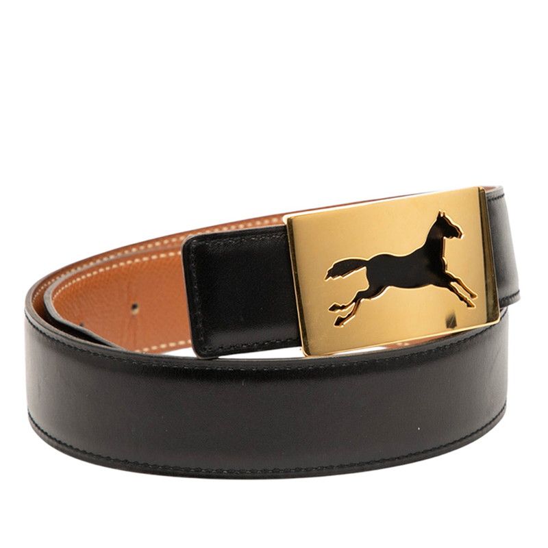 Hermes Horse Kit Belt Size: 65 Black Brown Leather Women Hermes