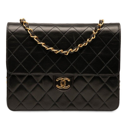 Chanel Matelasse Coco Mark Push Lock Chain Shoulder Bag Black Lambskin Women