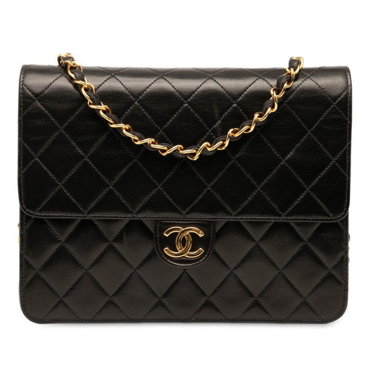 Chanel Matelasse Coco Mark Push Lock Chain Shoulder Bag Black Lambskin Women
