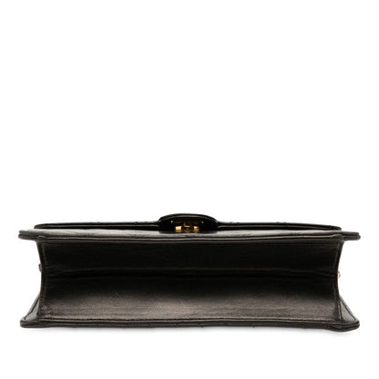 Chanel Matelasse Coco Mark Push Lock Chain Shoulder Bag Black Lambskin Women